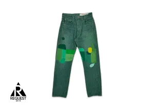 Straight-Leg Patchwork Distressed Jeans "Green"