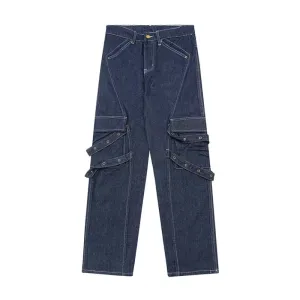 Street Splicing Strap Cargo Jeans