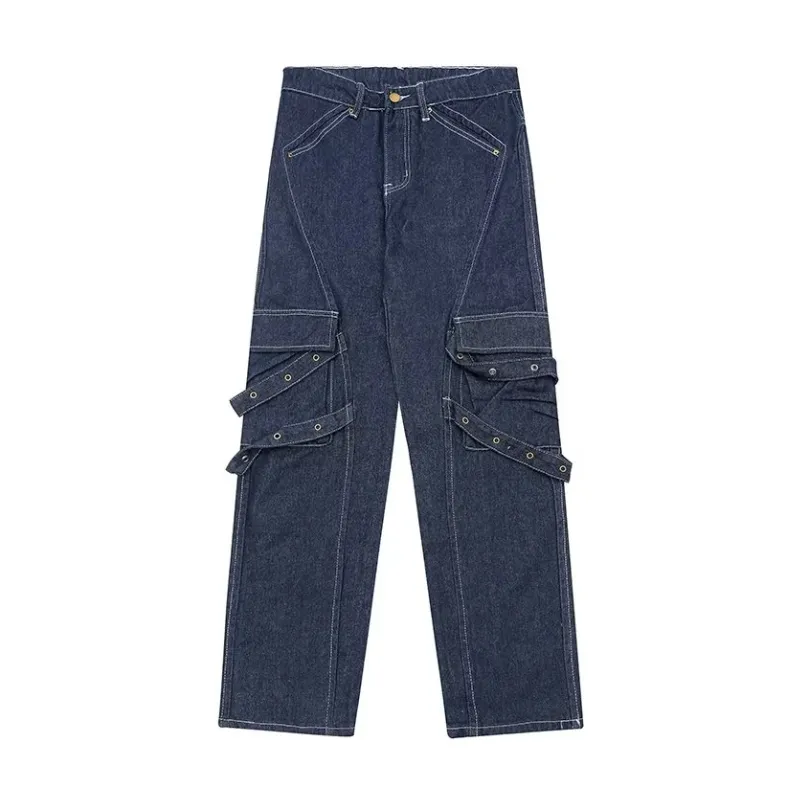 Street Splicing Strap Cargo Jeans