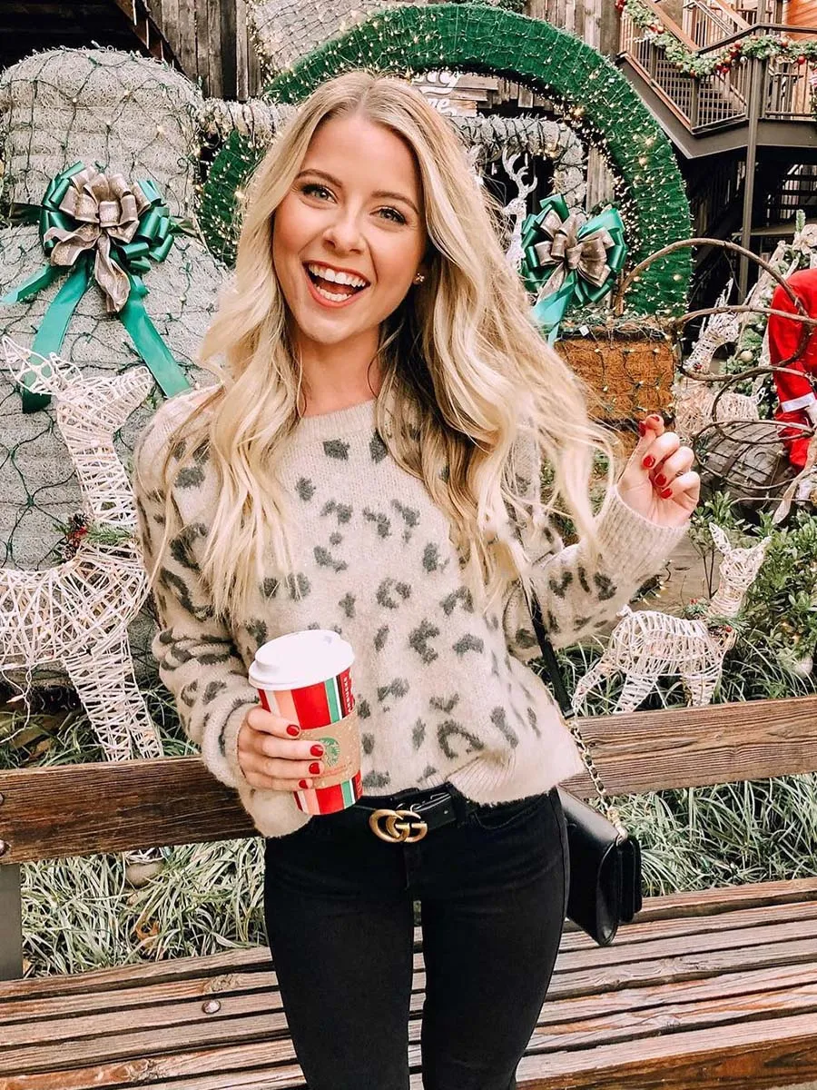 Stunncal Leopard Printed Knit Sweater