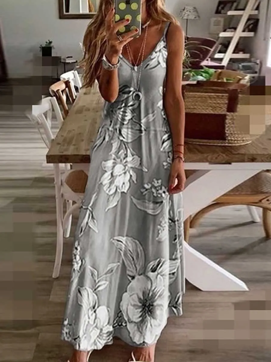 Stunncal Slim Long Floral Halter Dress