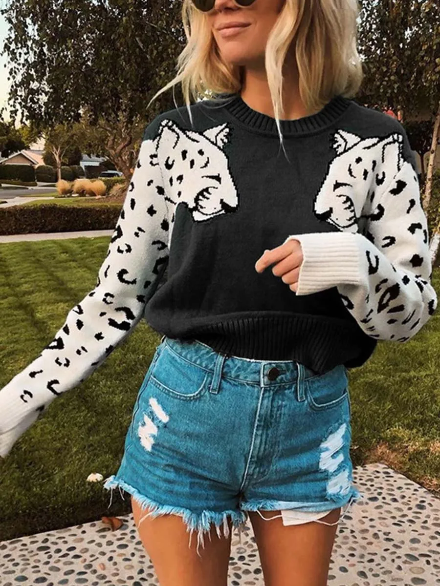 Stunncal Snow Leopard Knit Sweater