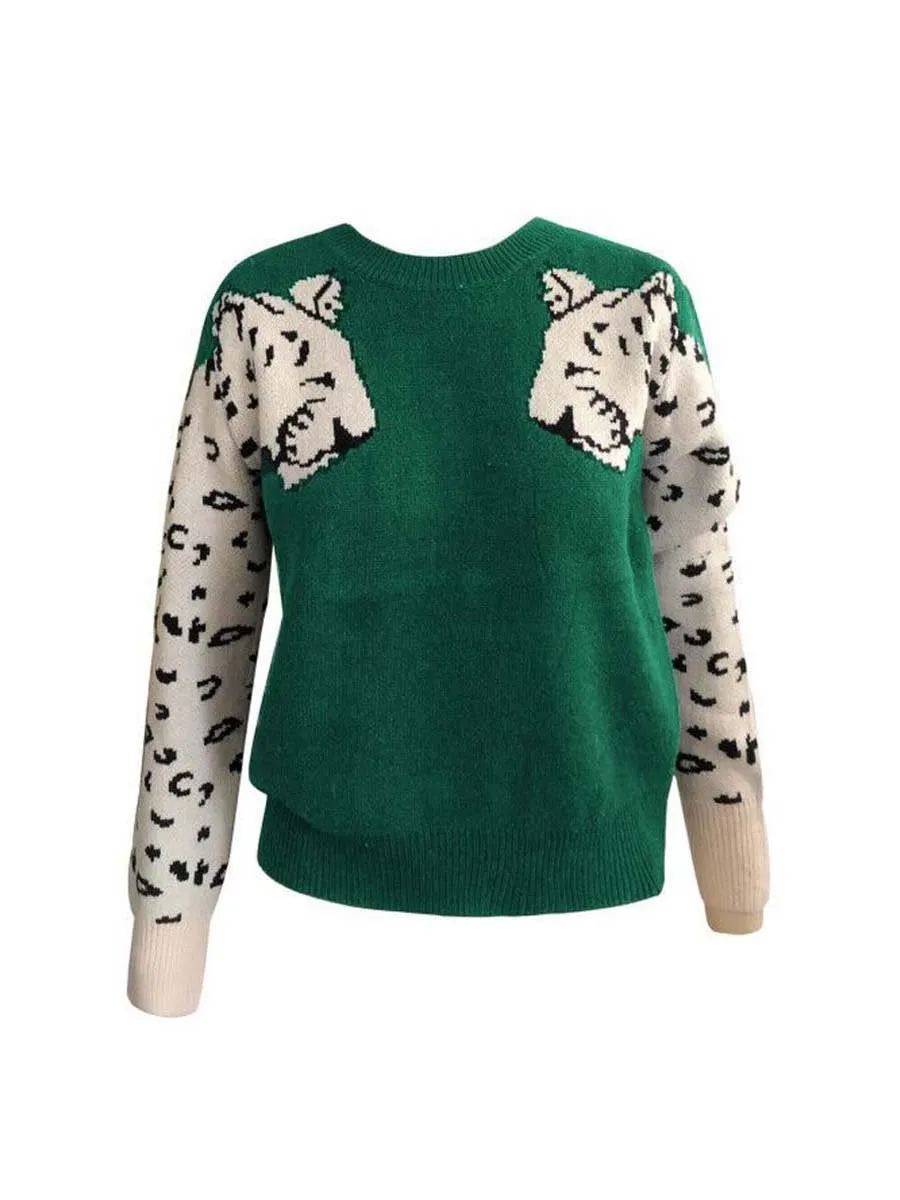 Stunncal Snow Leopard Knit Sweater