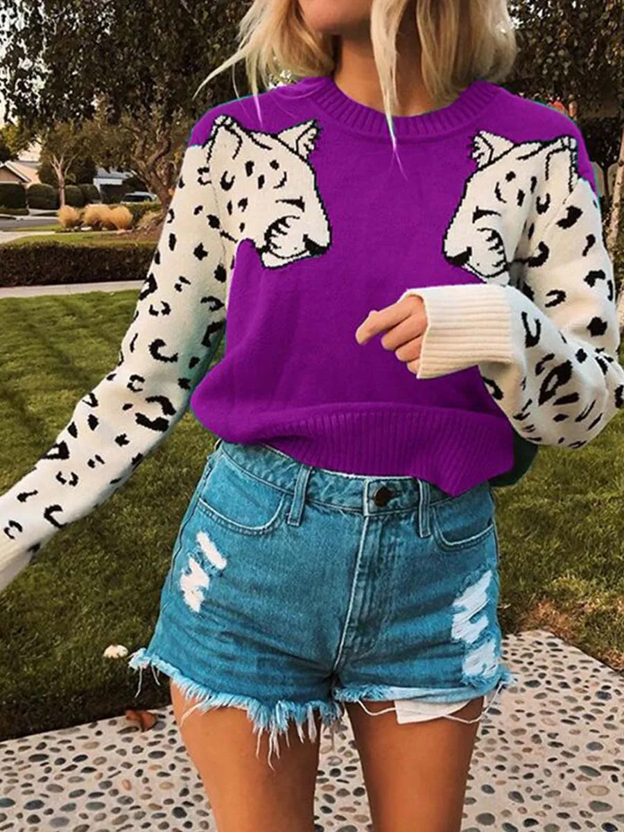 Stunncal Snow Leopard Knit Sweater