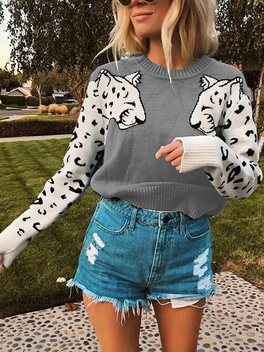 Stunncal Snow Leopard Knit Sweater