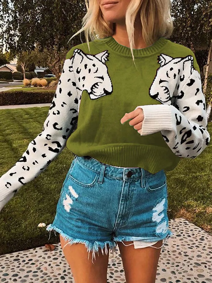 Stunncal Snow Leopard Knit Sweater