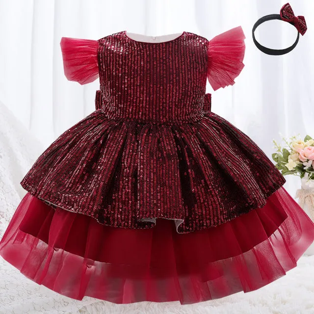 Summer Sequin Big Bow Baby Girl Dress