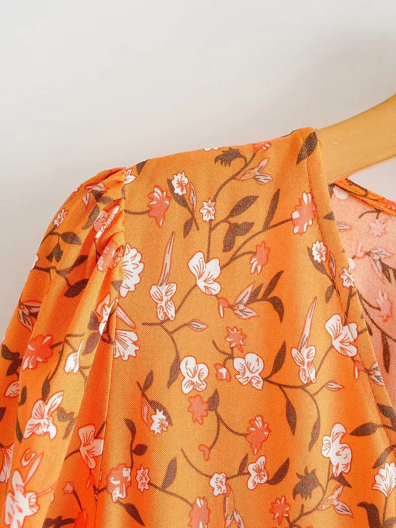 Tassel Lacing Elastic Waist Floral Maxi Dresses