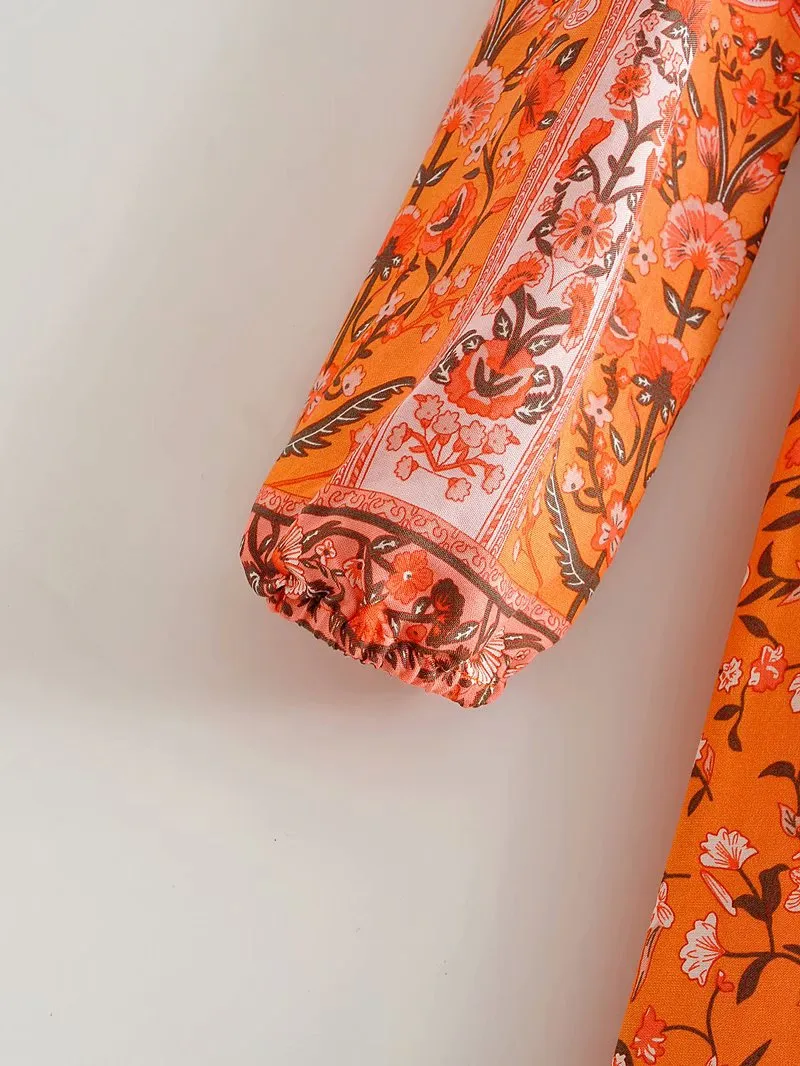 Tassel Lacing Elastic Waist Floral Maxi Dresses