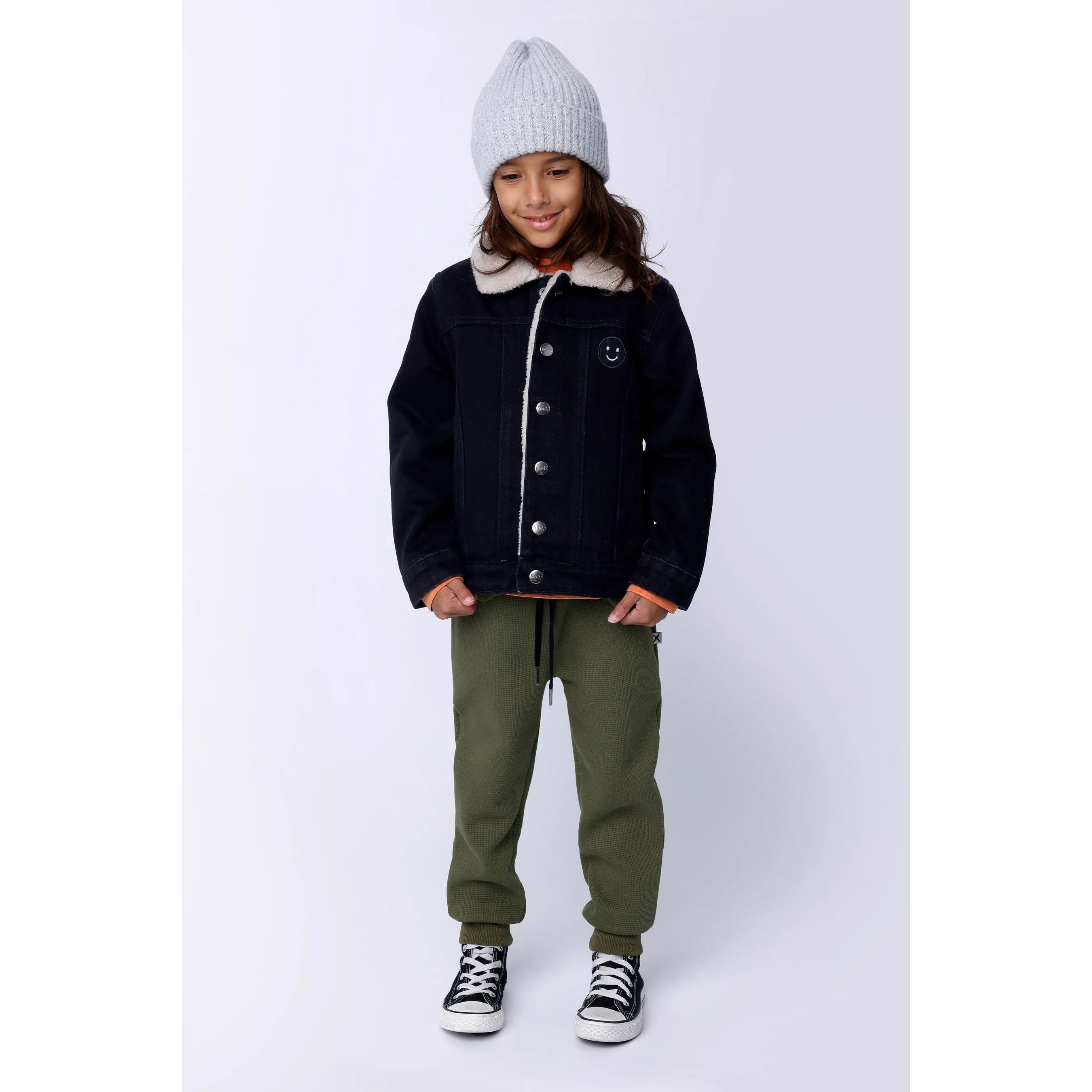 Teddy Lined Denim Bomber - Black