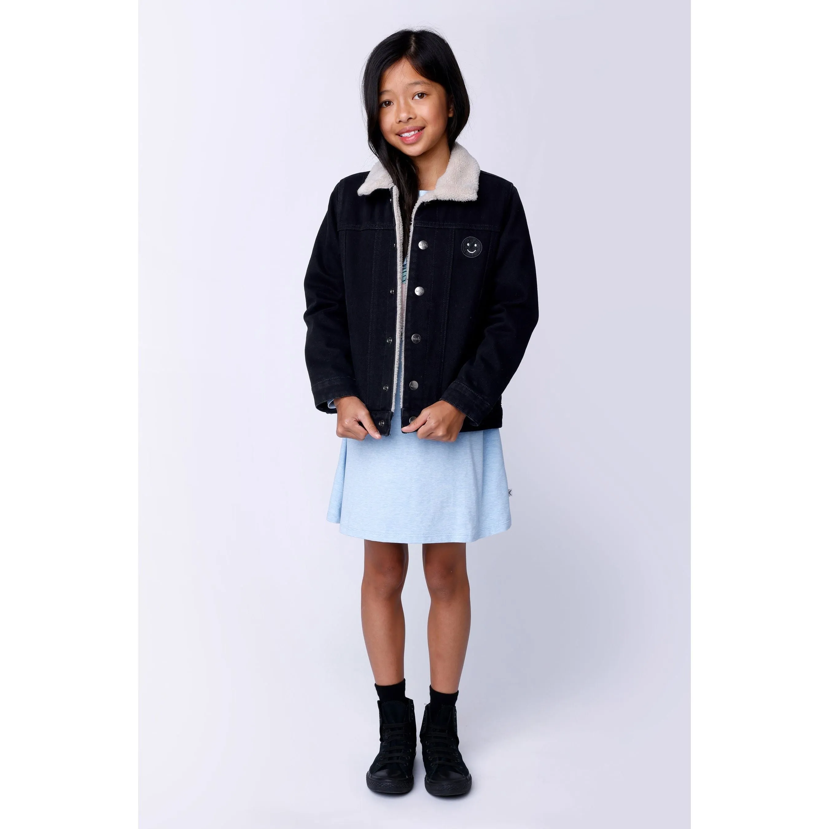 Teddy Lined Denim Bomber - Black