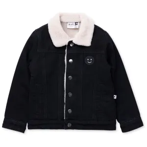 Teddy Lined Denim Bomber - Black