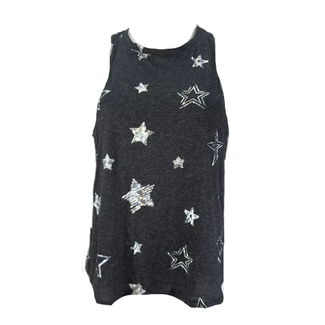 TEREZ Women's Grey Foil Printed Raceback Tank #25548493 NWT