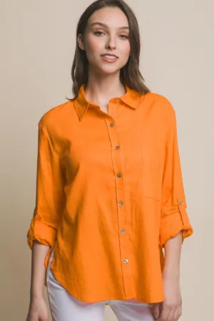 The Andrea Linen top- Mandarin