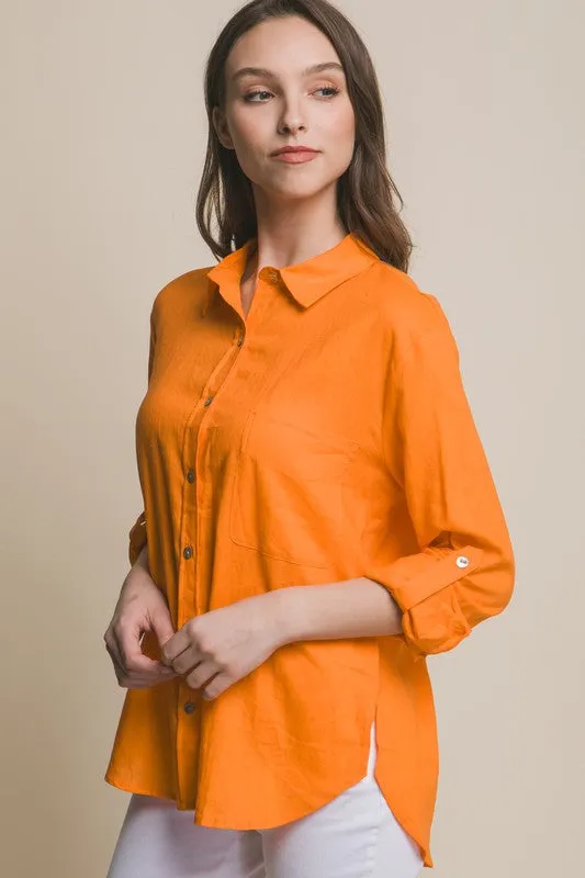 The Andrea Linen top- Mandarin