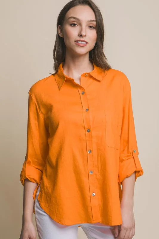 The Andrea Linen top- Mandarin