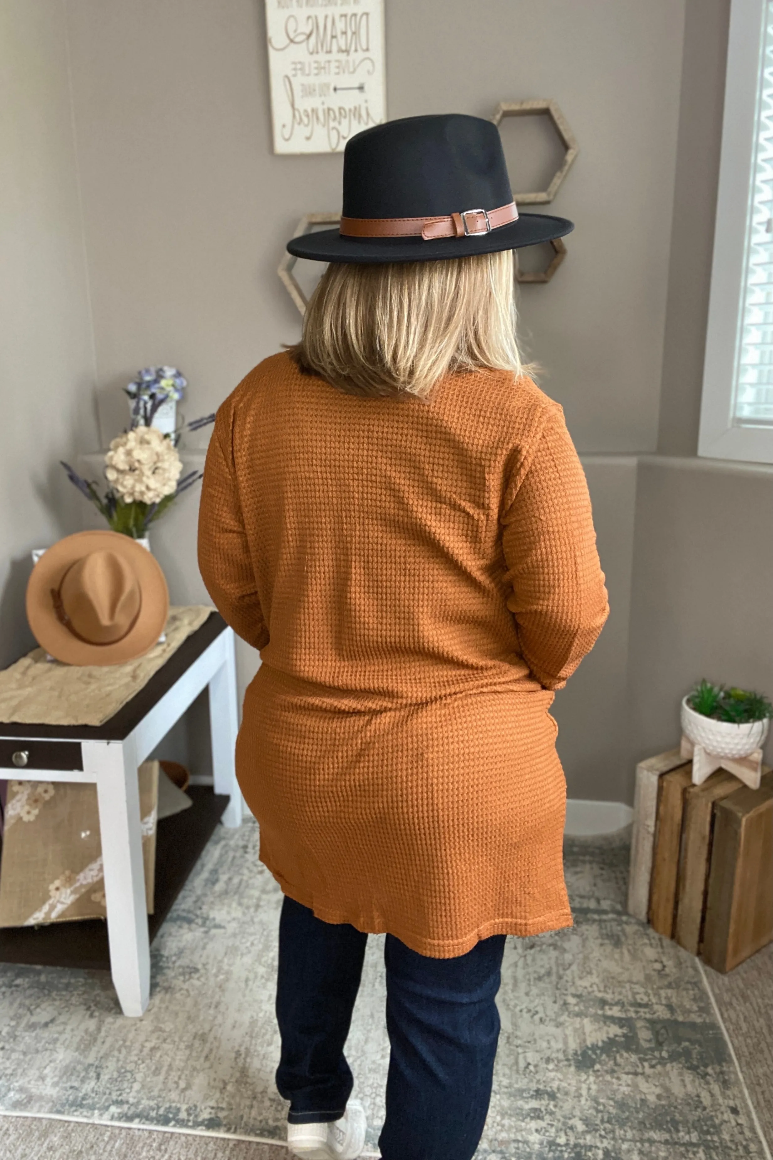 Toffee Waffle Knit Thumbhole Cardigan