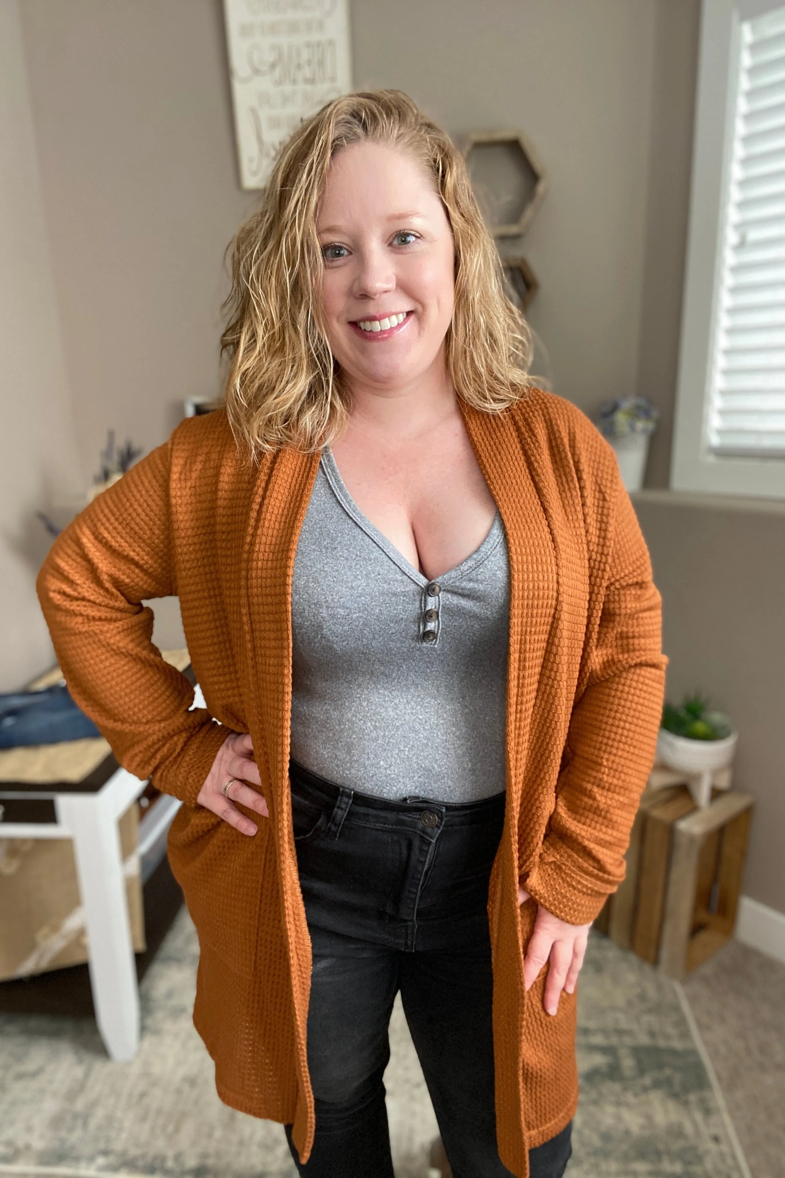 Toffee Waffle Knit Thumbhole Cardigan