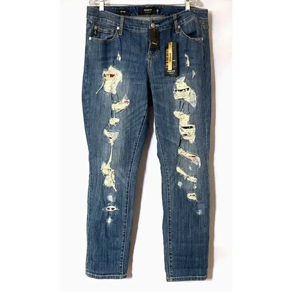 Torrid Premium Jeans 14 Blue Med Wash Boyfriend Distressed American Dreamer NWT
