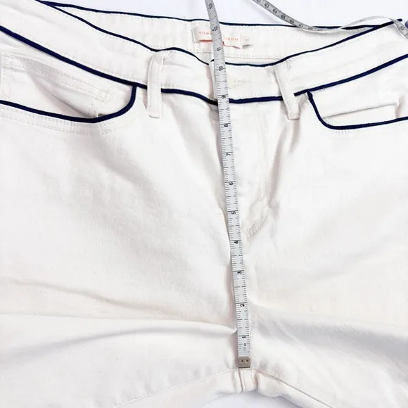 Tory Burch Straight Leg Raw Hem Cream 5 Pocket Jeans Size 31