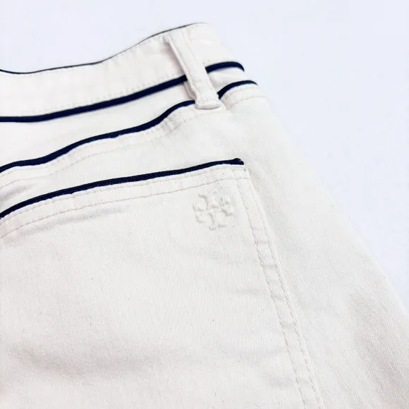 Tory Burch Straight Leg Raw Hem Cream 5 Pocket Jeans Size 31