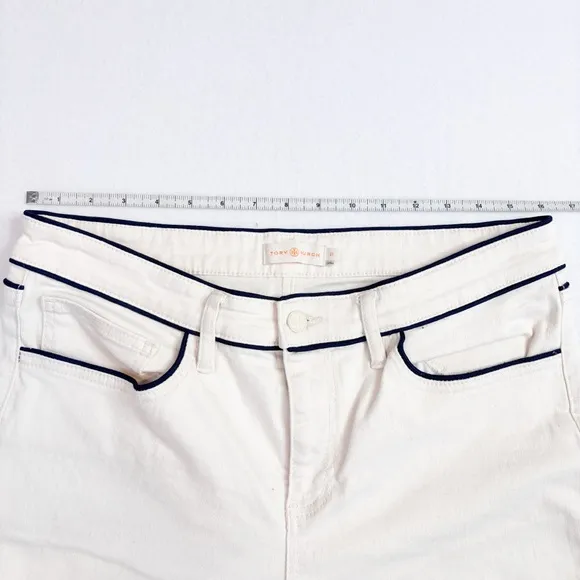 Tory Burch Straight Leg Raw Hem Cream 5 Pocket Jeans Size 31