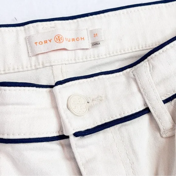 Tory Burch Straight Leg Raw Hem Cream 5 Pocket Jeans Size 31