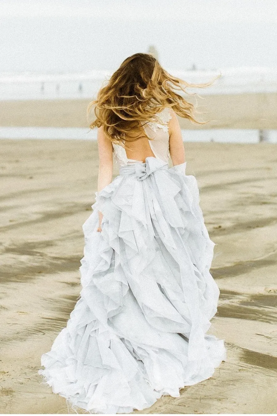 Tulle Ruffles Bridal Gowns with Lace Illusion Neckline