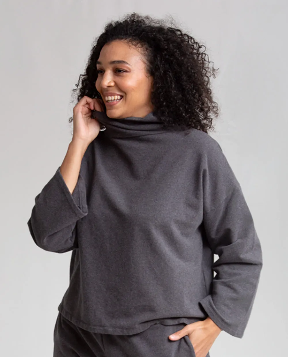 Ula Organic Cotton Top In Dark Grey Marl