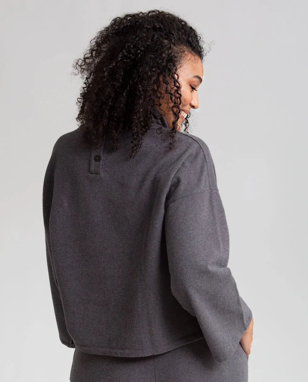 Ula Organic Cotton Top In Dark Grey Marl