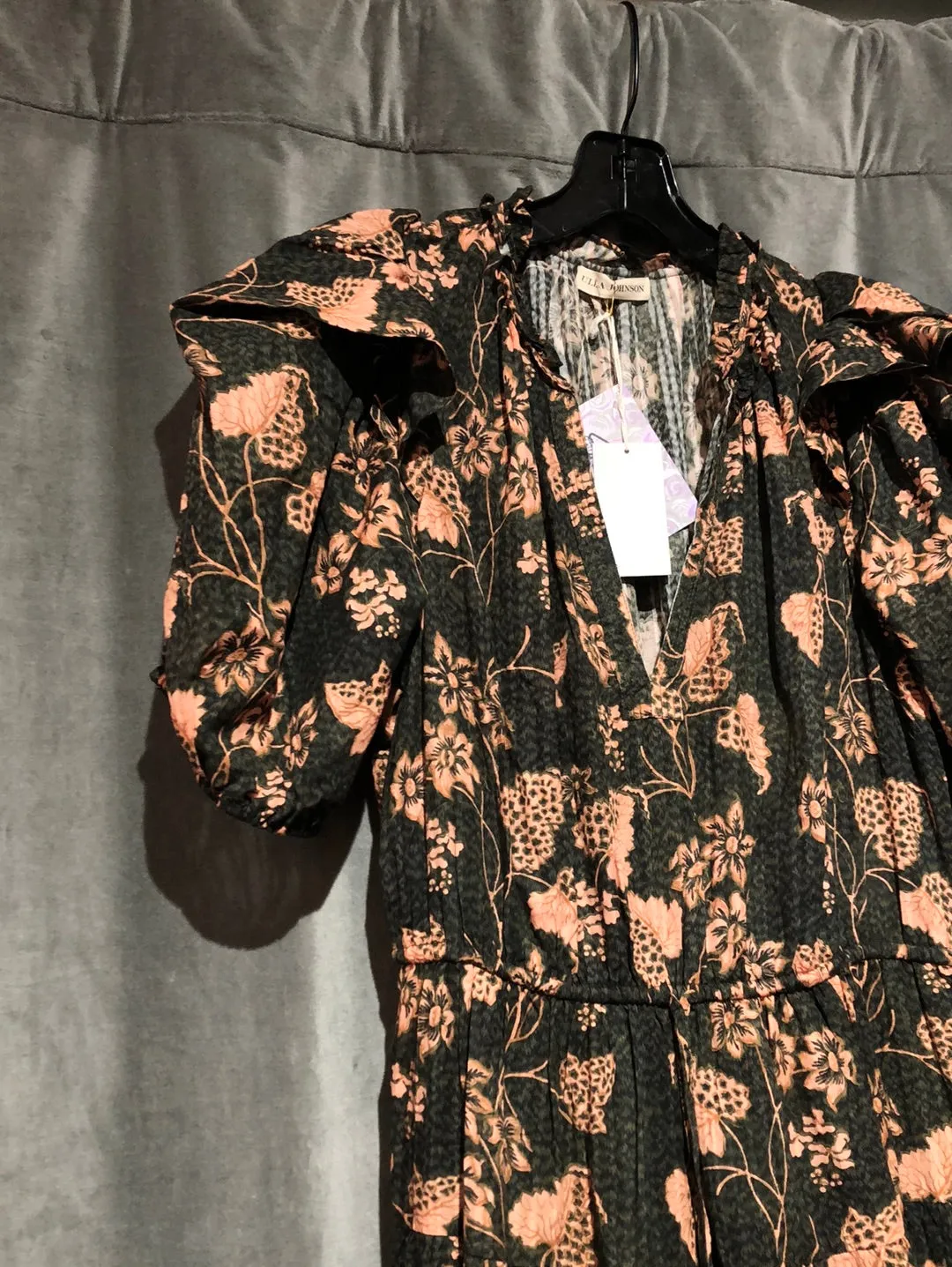 Ulla Johnson Emerald Short Puff sleeve 'Ava' dress with floral accents