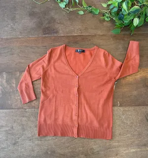 V-Neck Button Down Cardigan in Dusty Orange