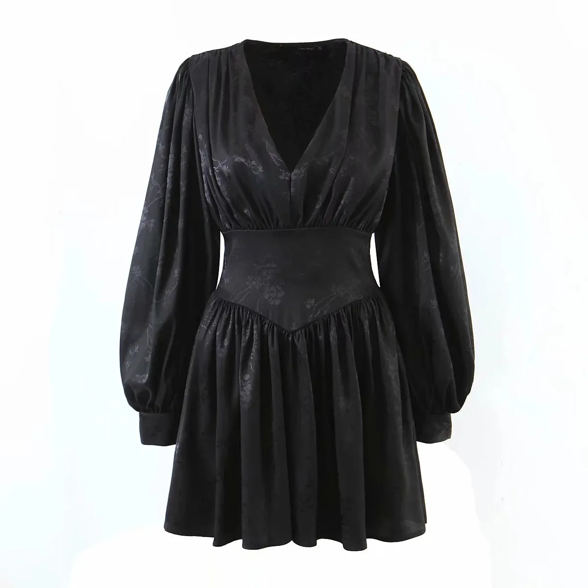 V-neck Lantern Sleeve Vintage Party Floral Mini Dresses