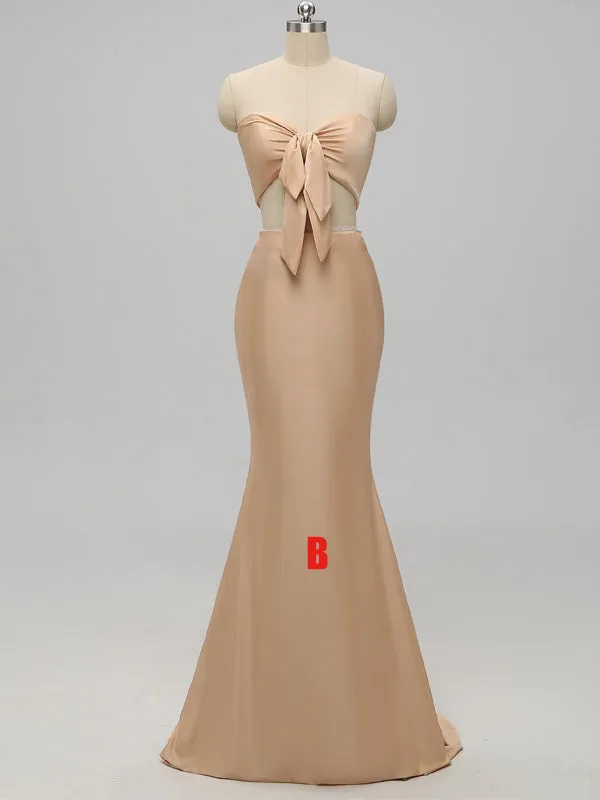 V-neck Side Slit Long Gold Bridesmaid Dresses,Sexy Bridesmaid Dresses,WGY0201