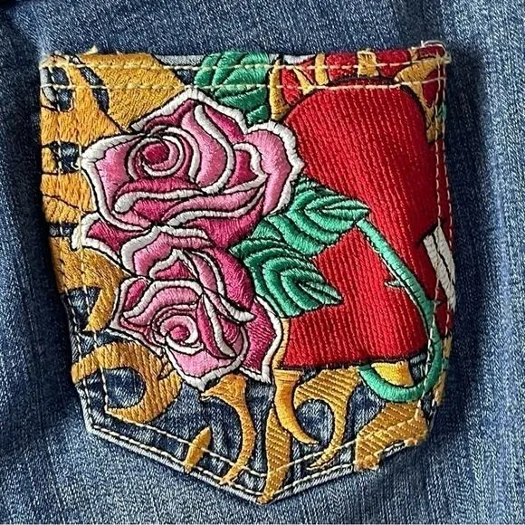 Vintage Paco “Hot Love” High Rise Embroidered, Relaxed Straight Leg Jeans, 18