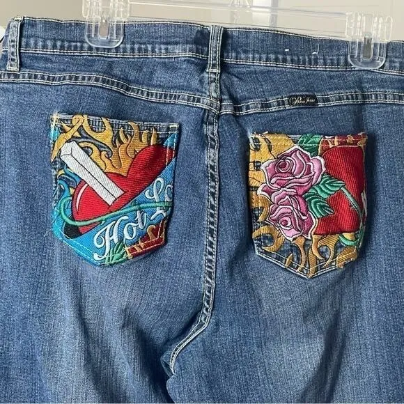 Vintage Paco “Hot Love” High Rise Embroidered, Relaxed Straight Leg Jeans, 18
