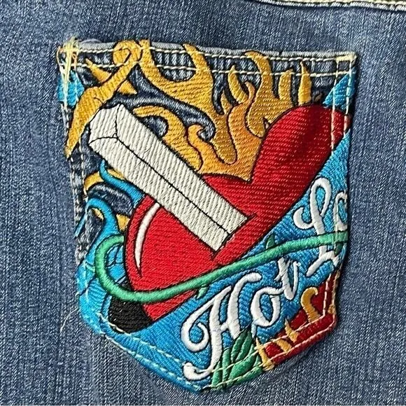 Vintage Paco “Hot Love” High Rise Embroidered, Relaxed Straight Leg Jeans, 18