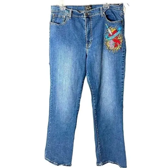 Vintage Paco “Hot Love” High Rise Embroidered, Relaxed Straight Leg Jeans, 18