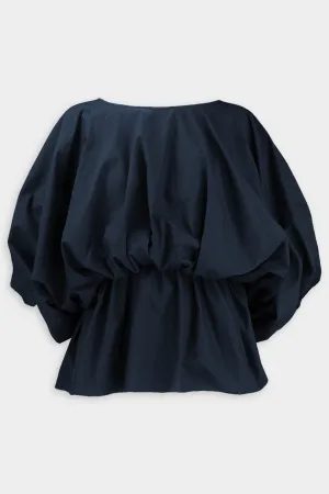 Voluminous Shape Cotton Poplin Top in Navy