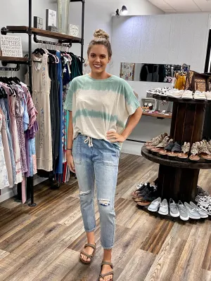 Washed Boyfriend Drawstring Jeans
