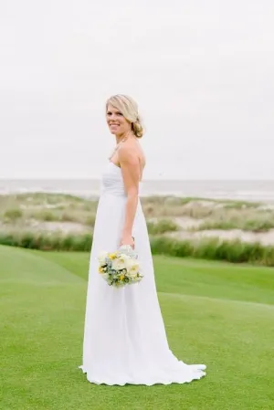 White Chiffon Long Wedding Dress for Golf Course