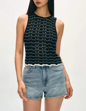 White   Warren Cotton Blend Pointelle Stitch Tank