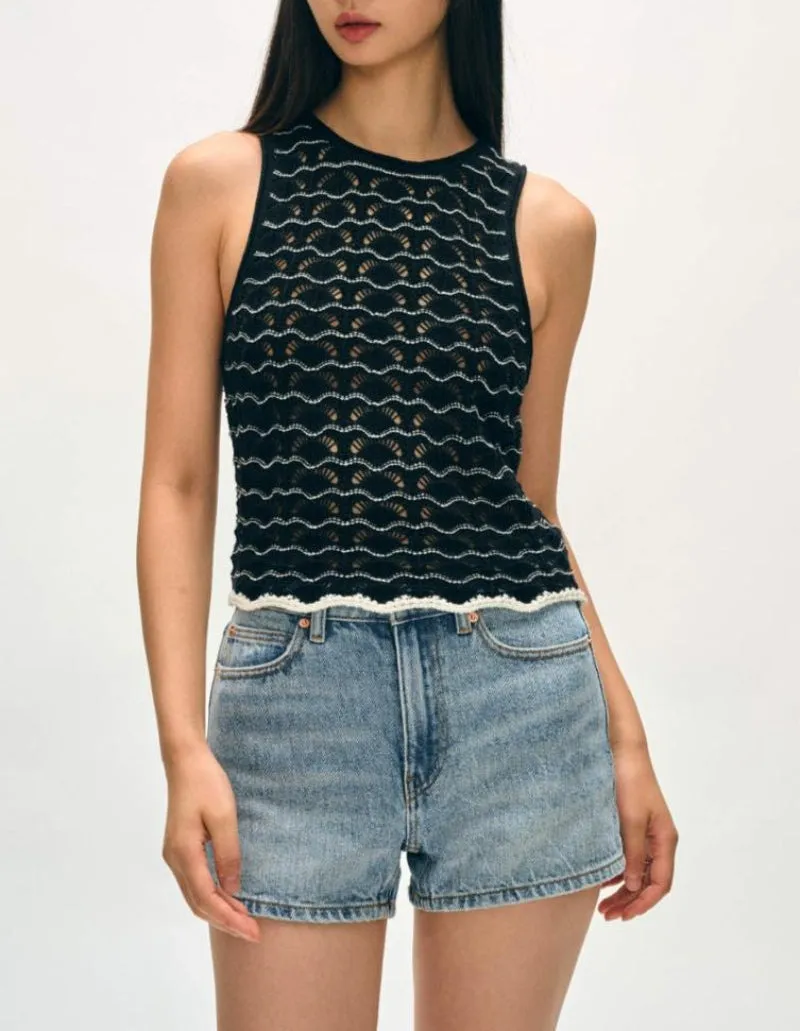 White   Warren Cotton Blend Pointelle Stitch Tank