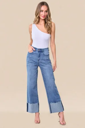 Wide Leg Boyfriend Fit Cuffed Jeans