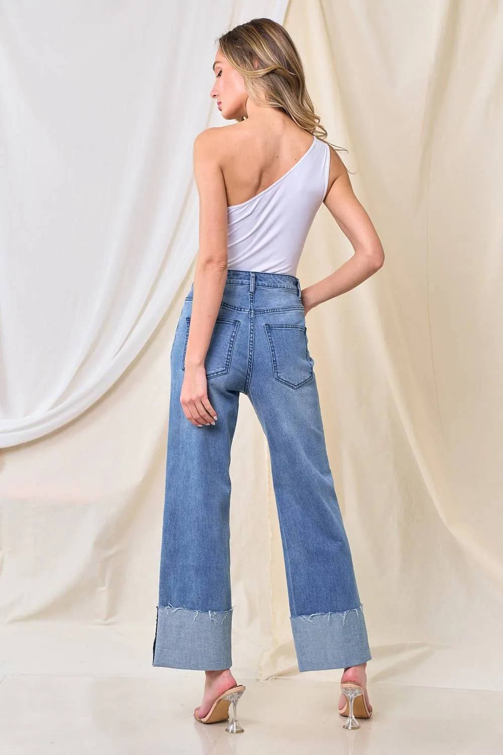 Wide Leg Boyfriend Fit Cuffed Jeans
