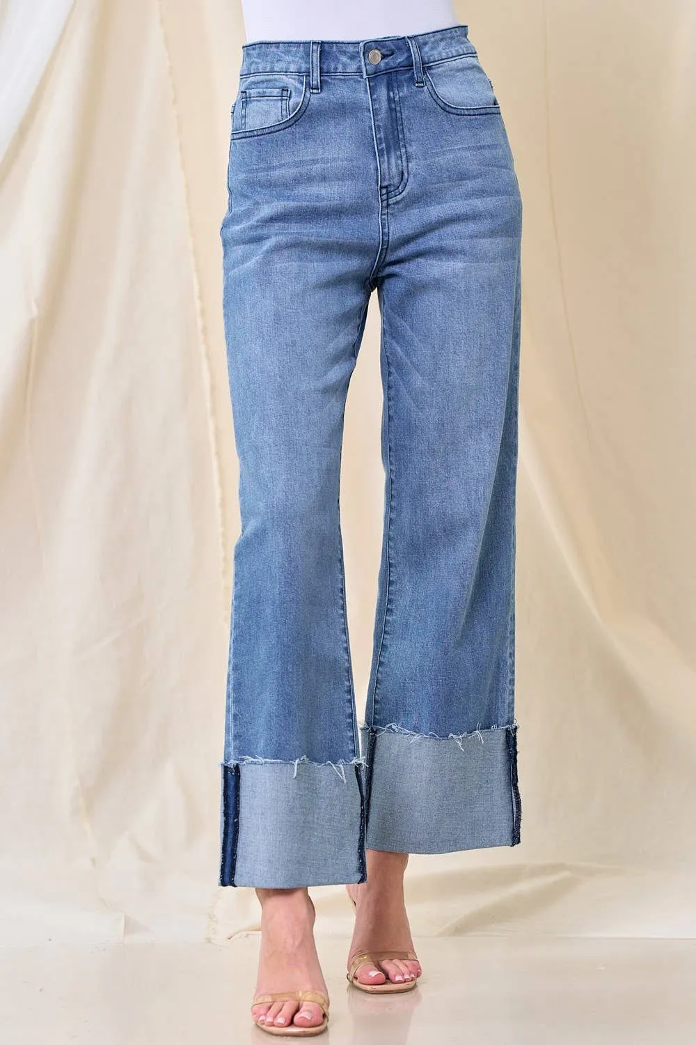 Wide Leg Boyfriend Fit Cuffed Jeans