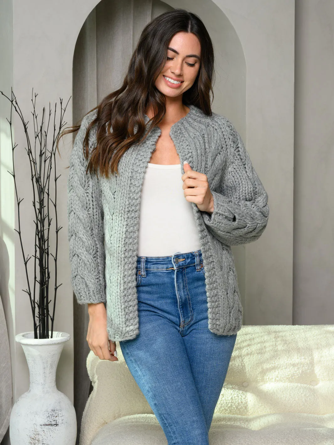 WOMEN'S LONG SLEEVE KNIT DETAILED SWEATER CARDIGAN