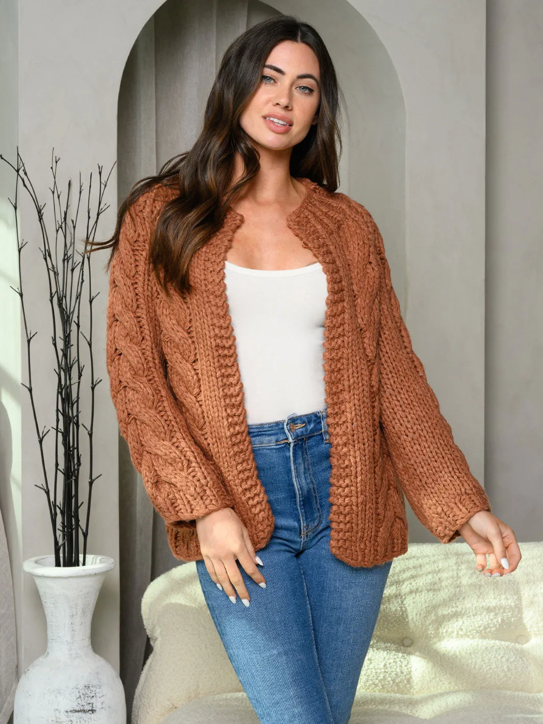 WOMEN'S LONG SLEEVE KNIT DETAILED SWEATER CARDIGAN