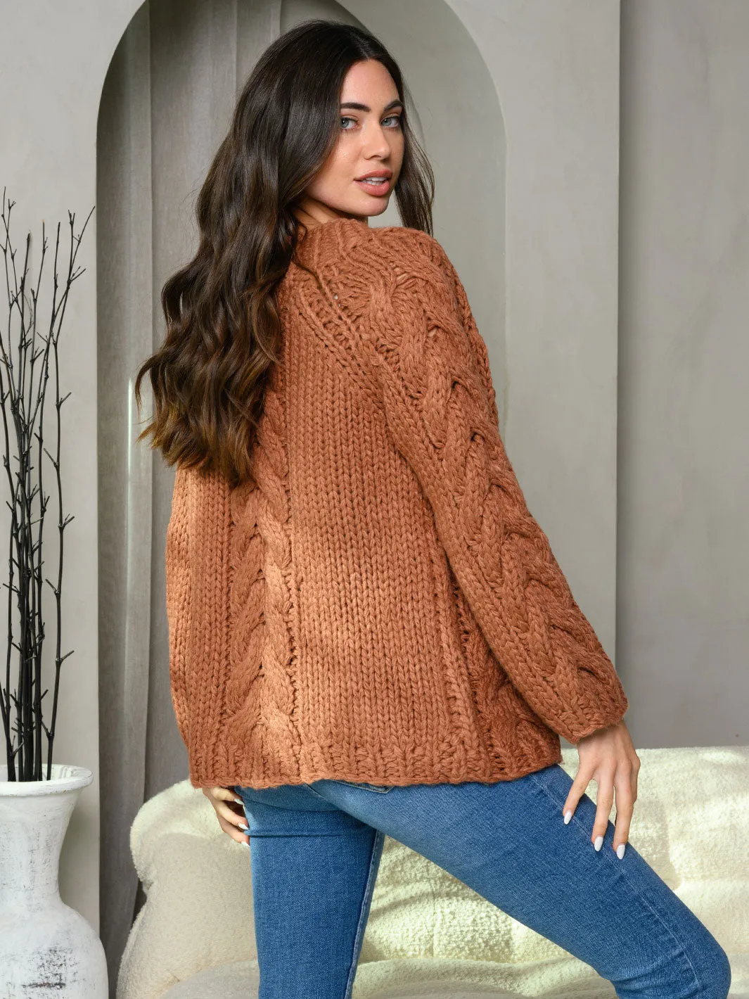 WOMEN'S LONG SLEEVE KNIT DETAILED SWEATER CARDIGAN