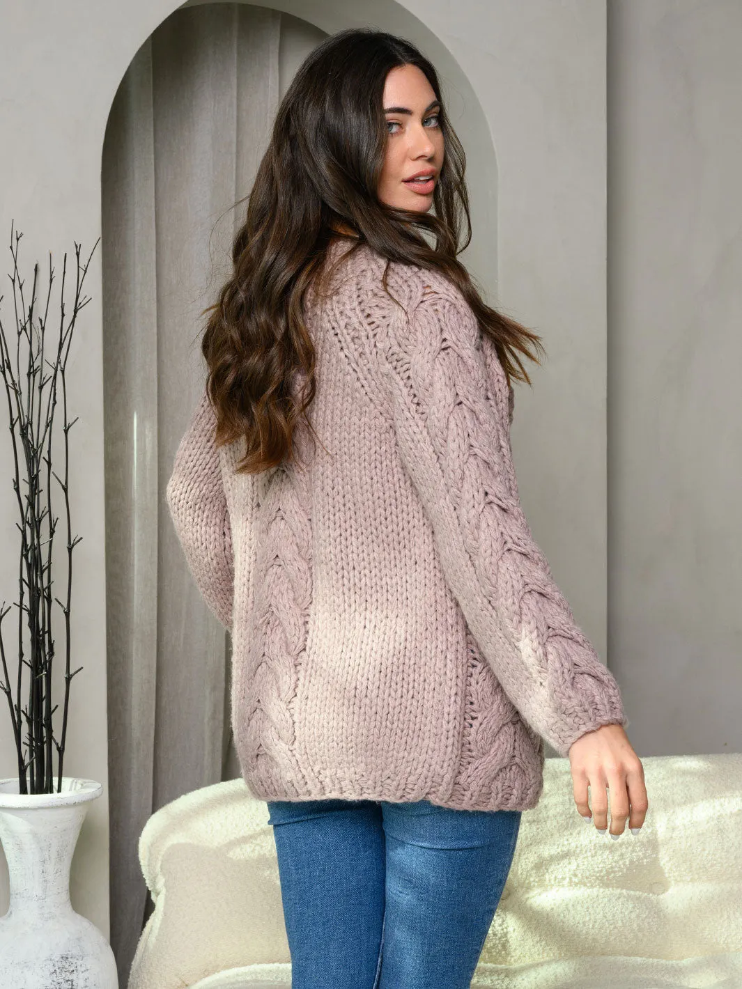 WOMEN'S LONG SLEEVE KNIT DETAILED SWEATER CARDIGAN